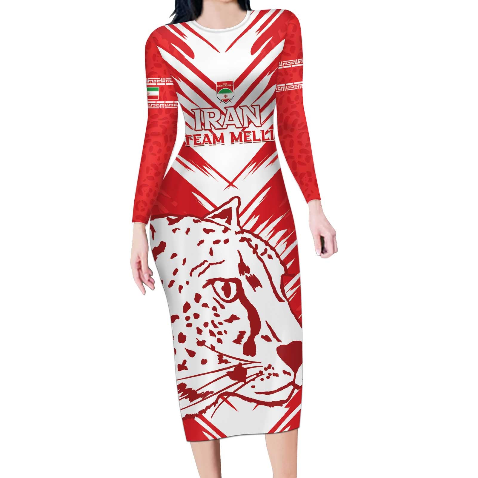 Custom Iran Football Long Sleeve Bodycon Dress Go Team Melli Leopard Pattern - Wonder Print Shop