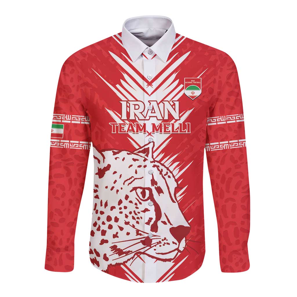 Custom Iran Football Long Sleeve Button Shirt Go Team Melli Leopard Pattern - Wonder Print Shop