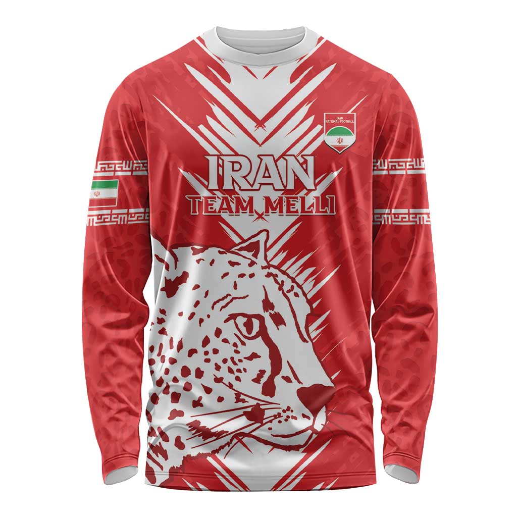 Custom Iran Football Long Sleeve Shirt Go Team Melli Leopard Pattern - Wonder Print Shop