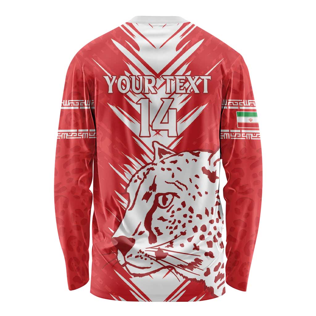 Red long-sleeve football shirt back with Your Text and 14 graphic plus leopard design