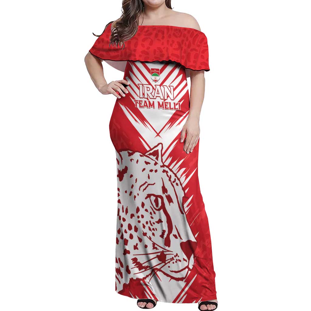 Custom Iran Football Off Shoulder Maxi Dress Go Team Melli Leopard Pattern - Wonder Print Shop