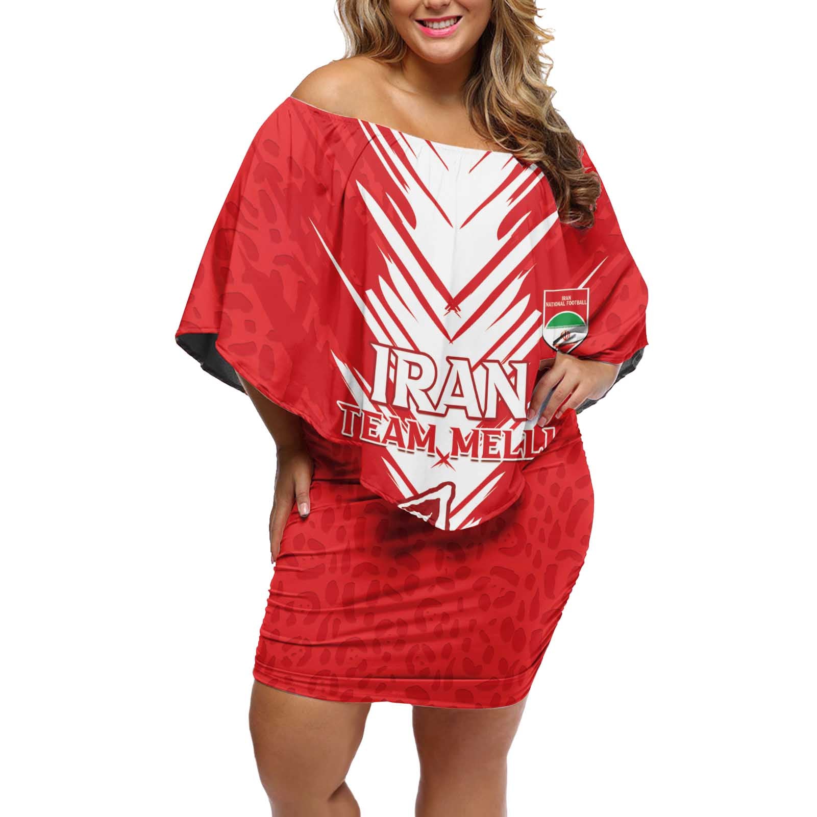 Custom Iran Football Off Shoulder Short Dress Go Team Melli Leopard Pattern - Wonder Print Shop