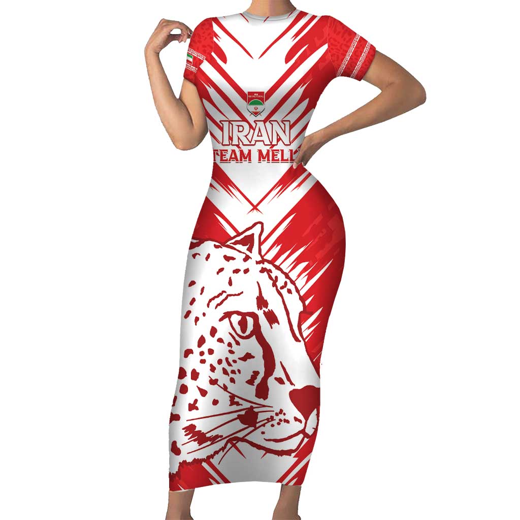 Custom Iran Football Short Sleeve Bodycon Dress Go Team Melli Leopard Pattern - Wonder Print Shop