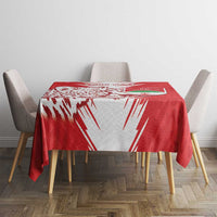 Red football tablecloth with white lightning and leopard-style spots