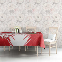 Red and white football tablecloth with leopard spots and lightning stripe design