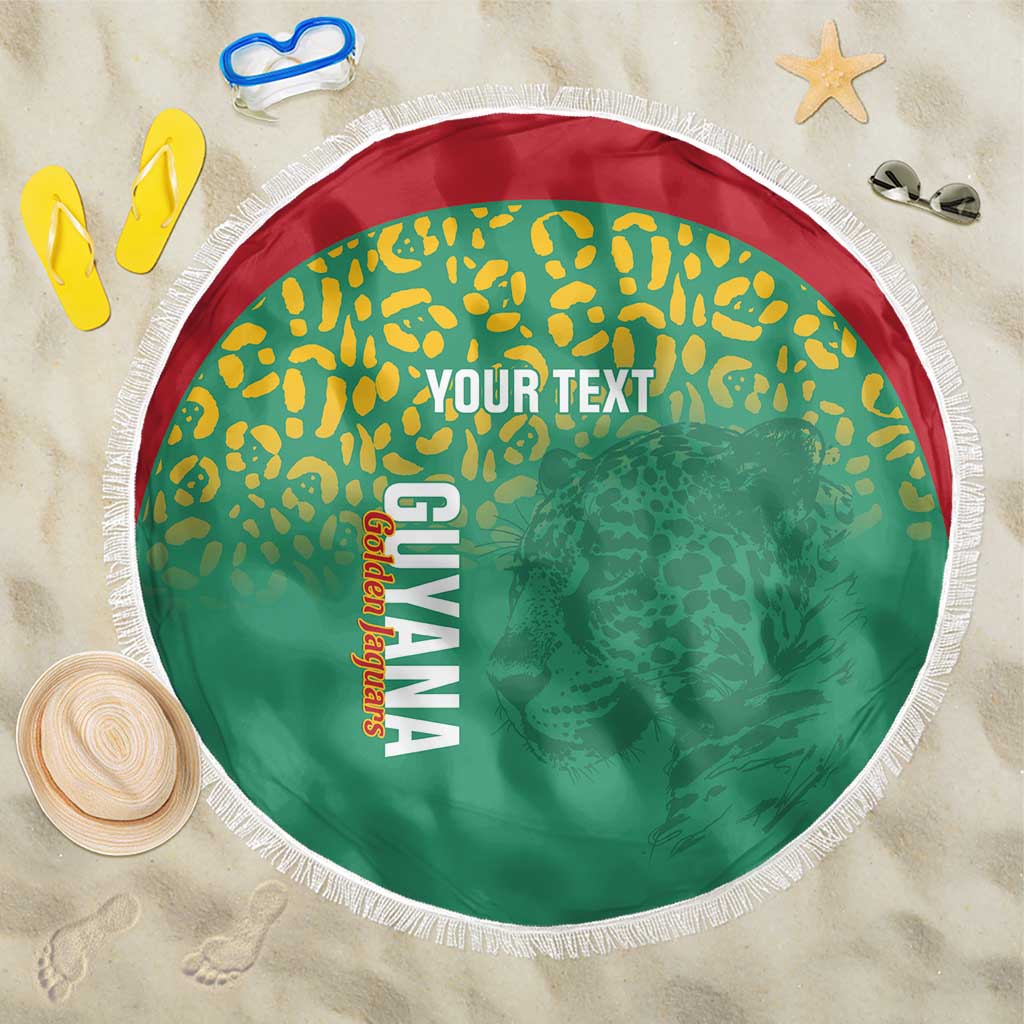 Custom Guyana Football Beach Blanket Go Golden Jaguars Green Version - Wonder Print Shop