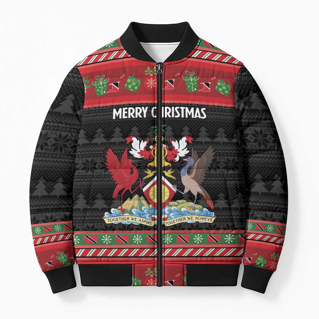 Trinidad And Tobago Christmas Bomber Puffer Jacket Merry Xmas Coat Of Arms - Wonder Print Shop