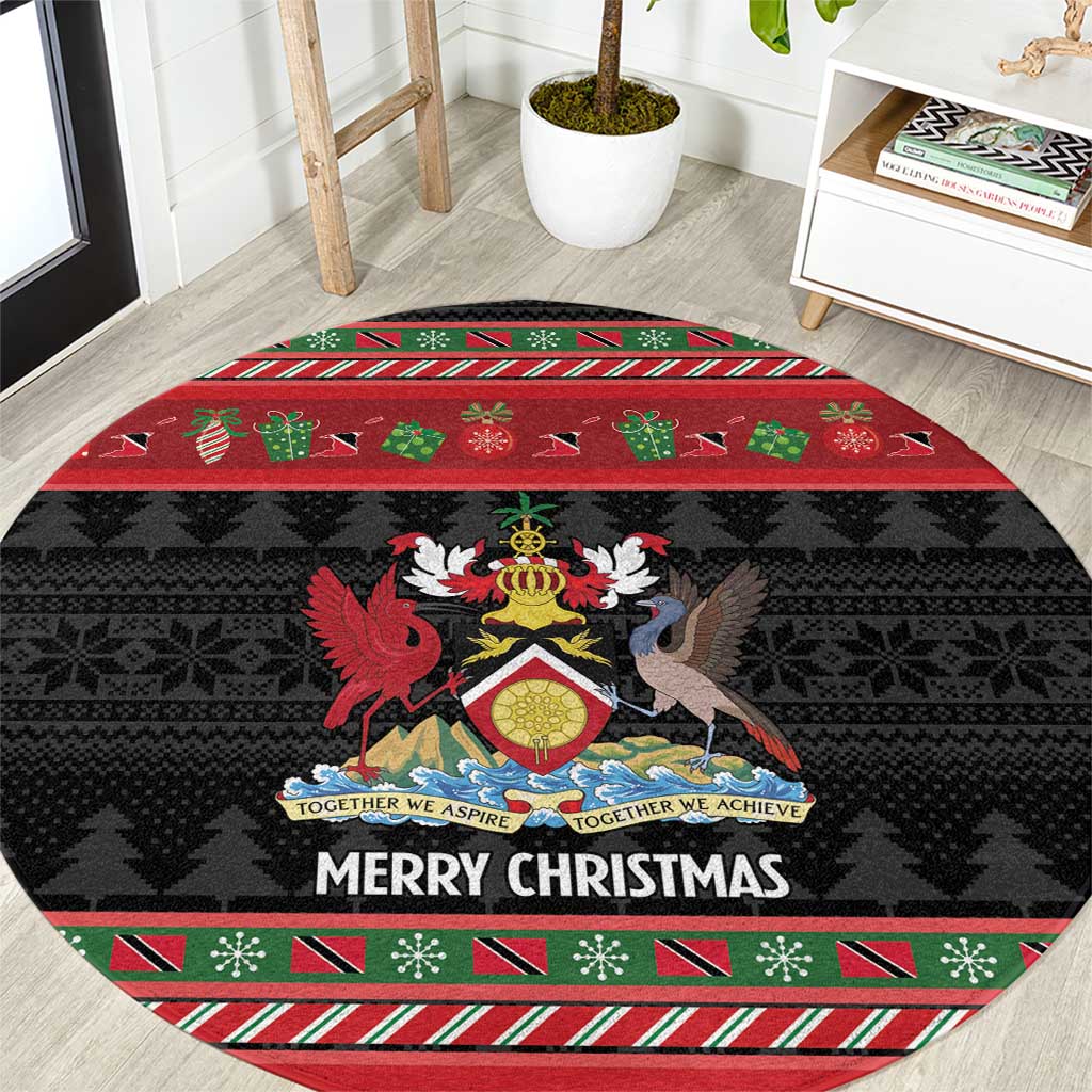 Trinidad And Tobago Christmas Round Carpet Merry Xmas Coat Of Arms - Wonder Print Shop