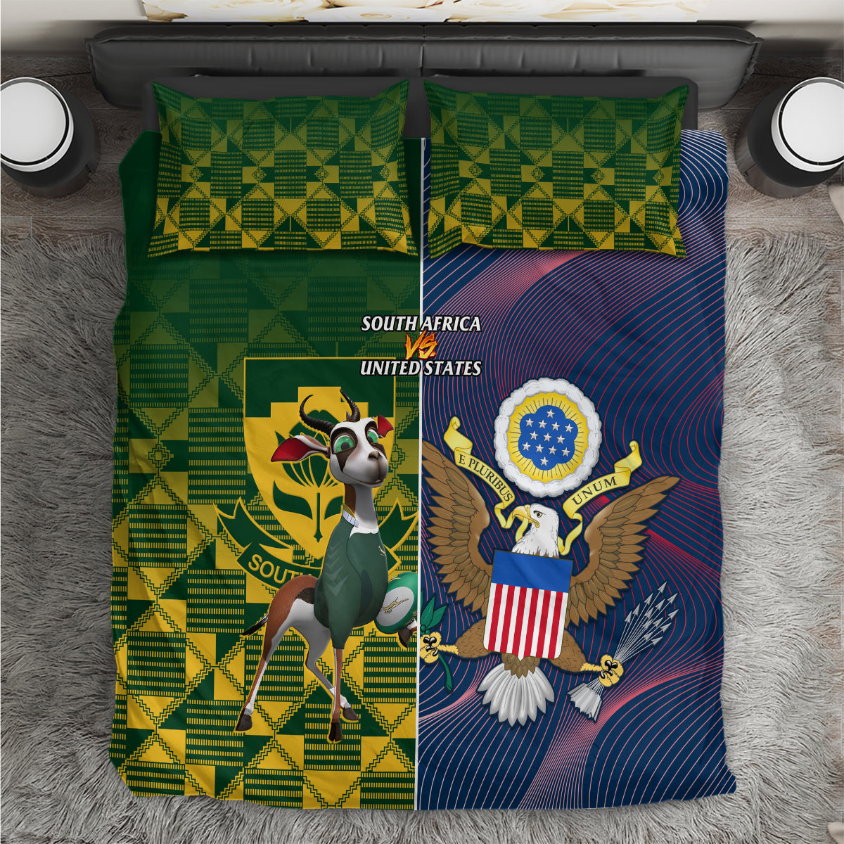 South Africa And United States Rugby Bedding Set 2023 Springboks Combine Eagles - Wonder Print Shop