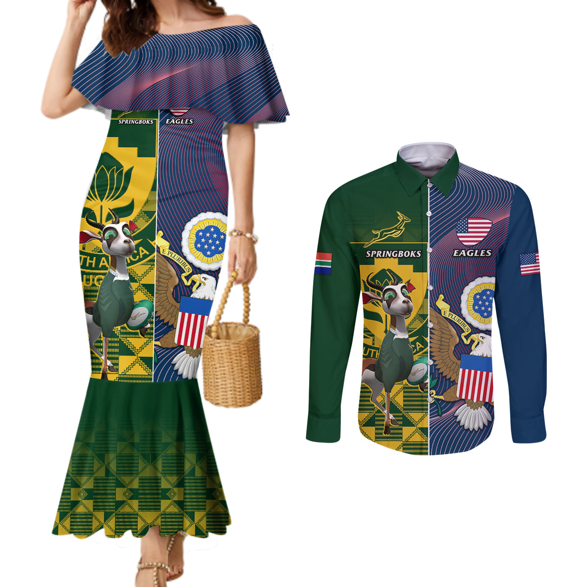 south-africa-and-united-states-rugby-couples-matching-mermaid-dress-and-long-sleeve-button-shirts-2023-springboks-combine-eagles