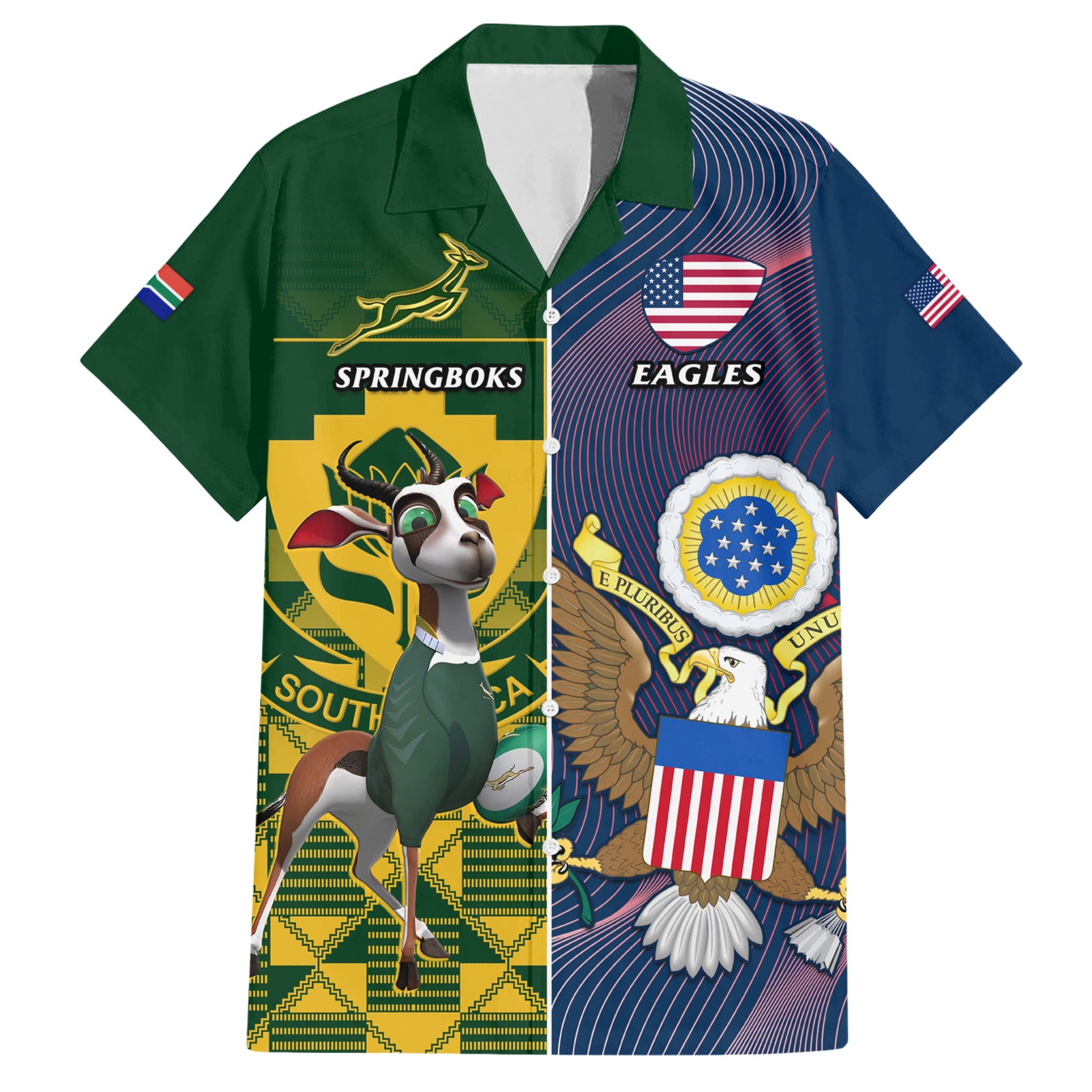 South Africa And United States Rugby Hawaiian Shirt 2023 Springboks Combine Eagles - Wonder Print Shop