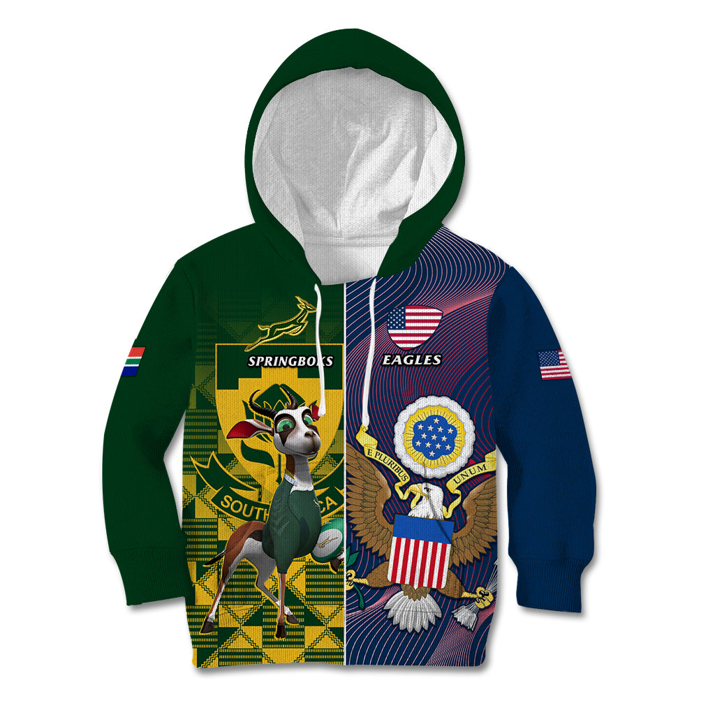 South Africa And United States Rugby Kid Hoodie 2023 Springboks Combine Eagles - Wonder Print Shop