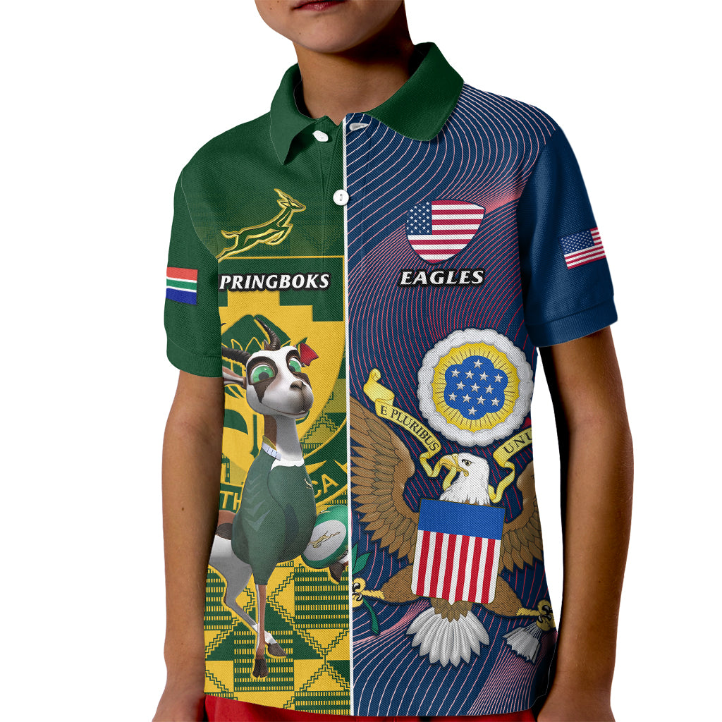 South Africa And United States Rugby Kid Polo Shirt 2023 Springboks Combine Eagles - Wonder Print Shop