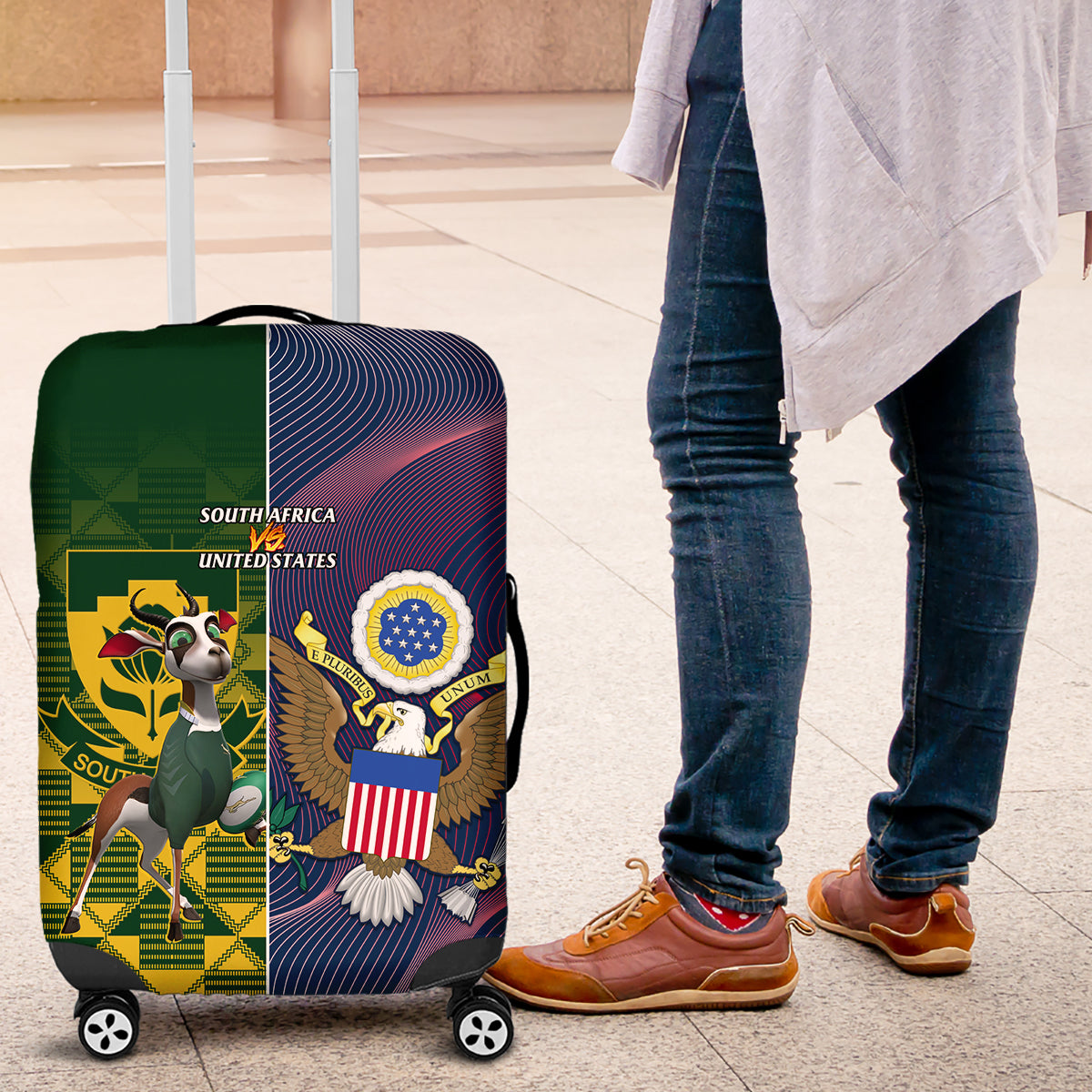 South Africa And United States Rugby Luggage Cover 2023 Springboks Combine Eagles - Wonder Print Shop