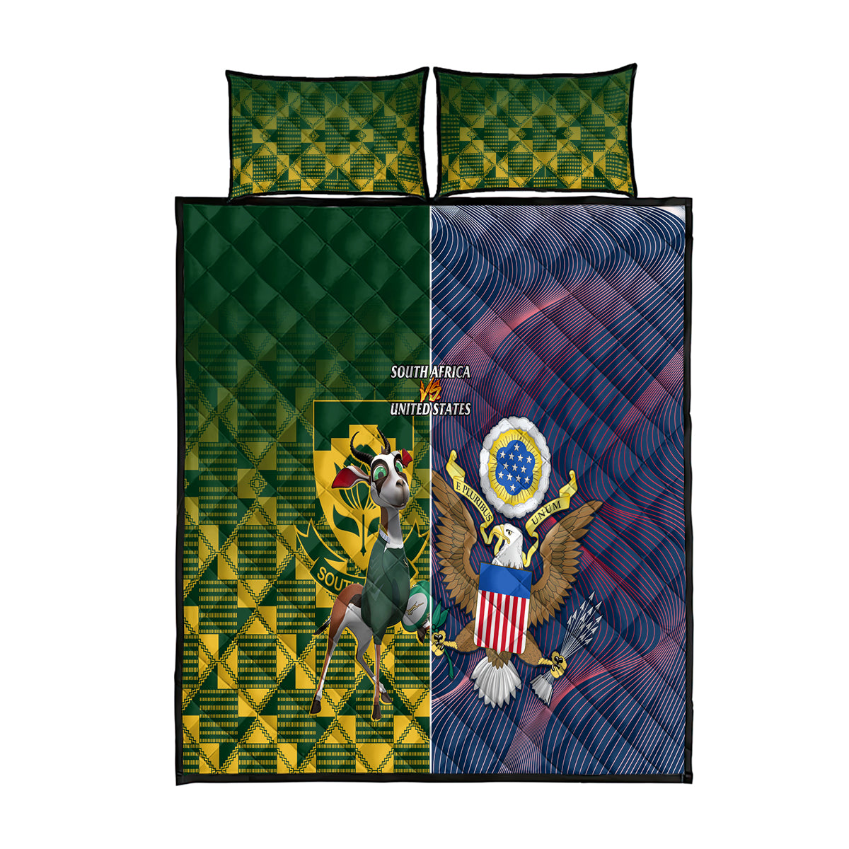 South Africa And United States Rugby Quilt Bed Set 2023 Springboks Combine Eagles - Wonder Print Shop