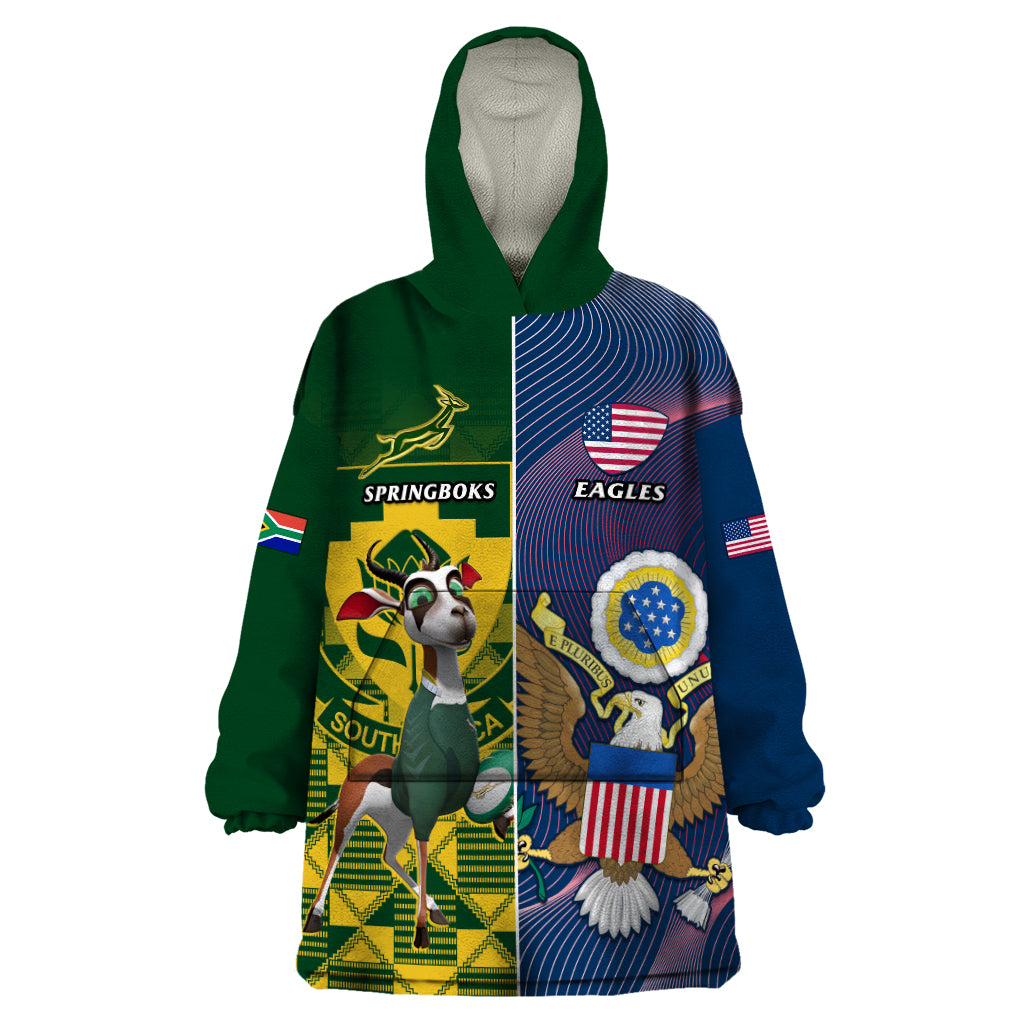 South Africa And United States Rugby Wearable Blanket Hoodie 2023 Springboks Combine Eagles - Wonder Print Shop