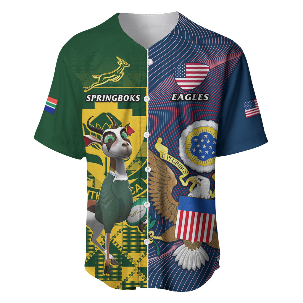 Green and blue button-up rugby baseball jersey with eagle and springbok graphics