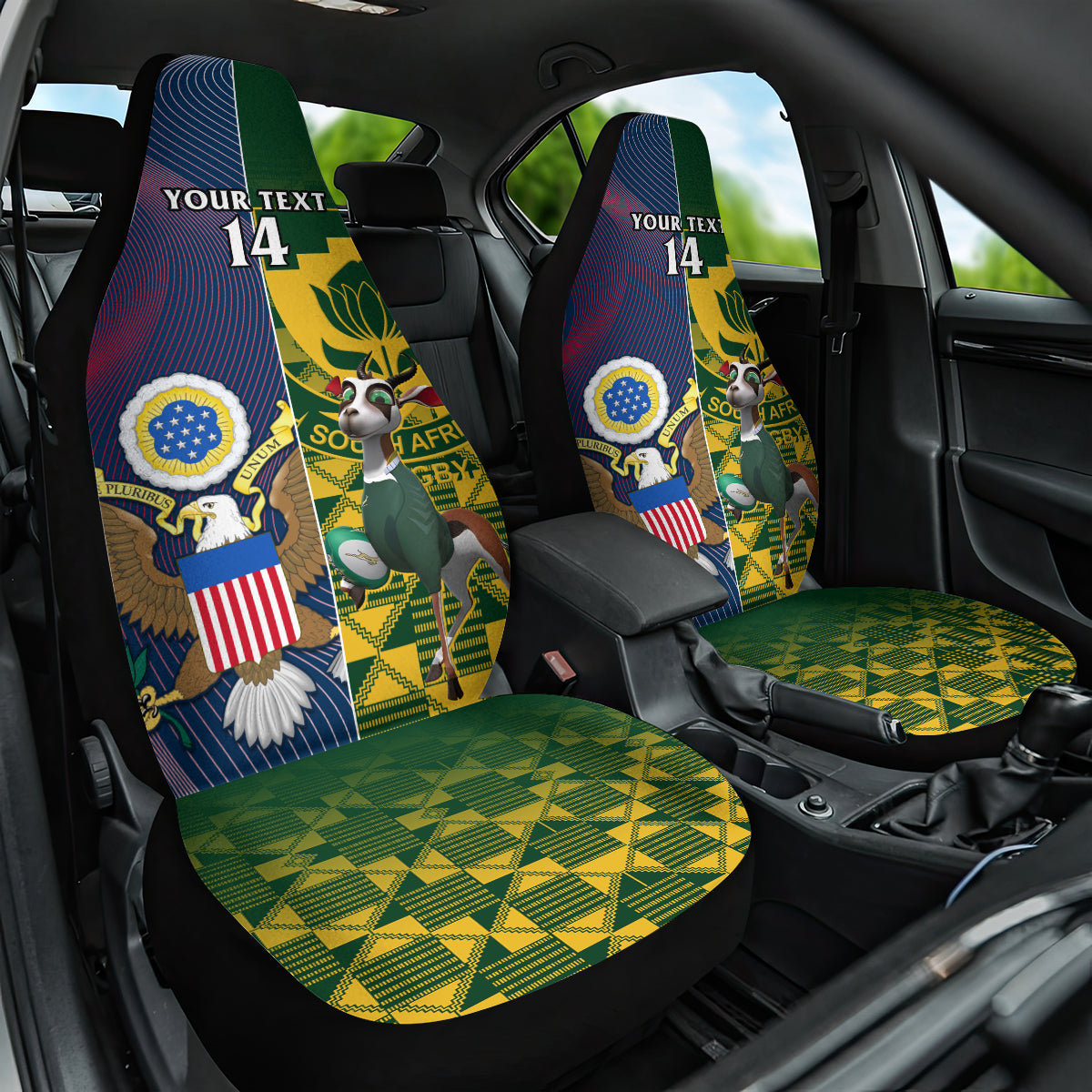 Custom South Africa And United States Rugby Car Seat Cover 2023 Springboks Combine Eagles - Wonder Print Shop