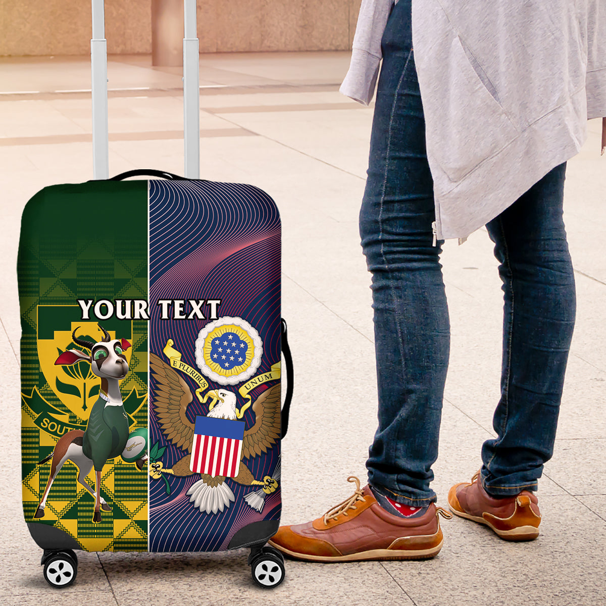 Custom South Africa And United States Rugby Luggage Cover 2023 Springboks Combine Eagles - Wonder Print Shop