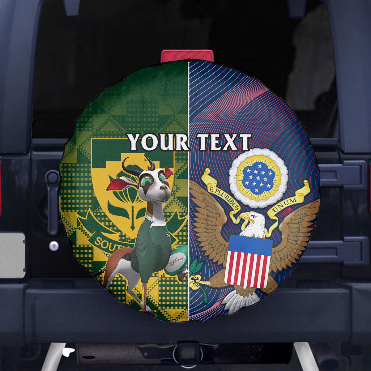 Custom South Africa And United States Rugby Spare Tire Cover 2023 Springboks Combine Eagles - Wonder Print Shop