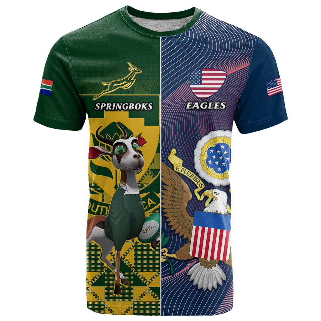 Custom South Africa And United States Rugby T Shirt 2023 Springboks Combine Eagles - Wonder Print Shop