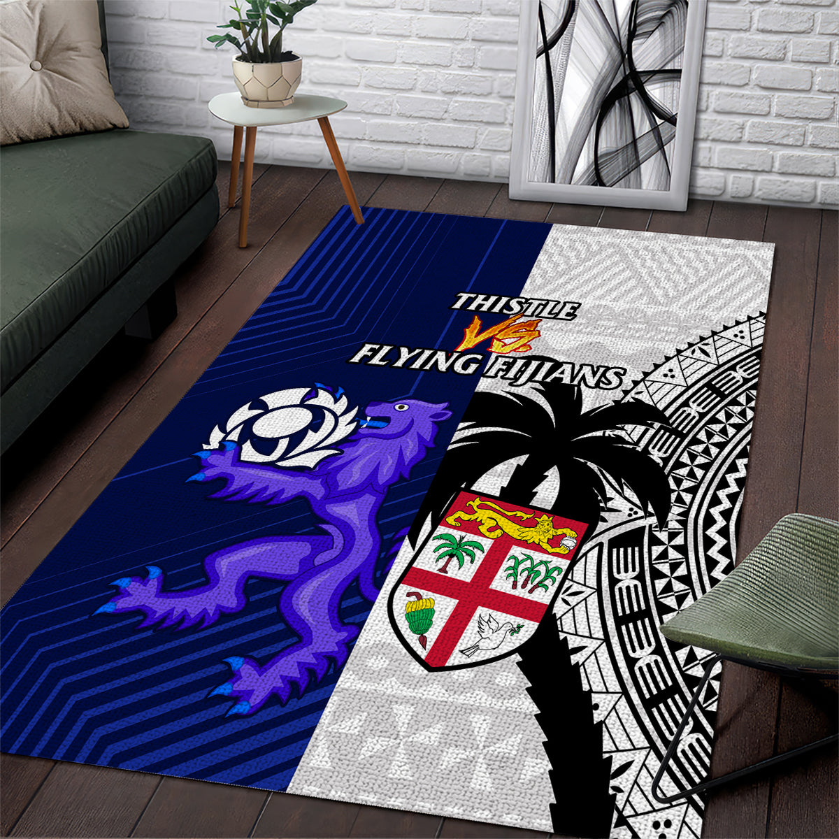 Fiji And Scotland Rugby Area Rug Fijian Tapa Pattern With Thistle - Wonder Print Shop