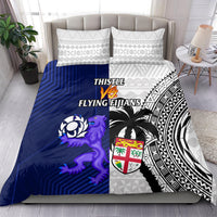 Rugby duvet cover with matching pillowcases, blue and black crest design with tribal patterns