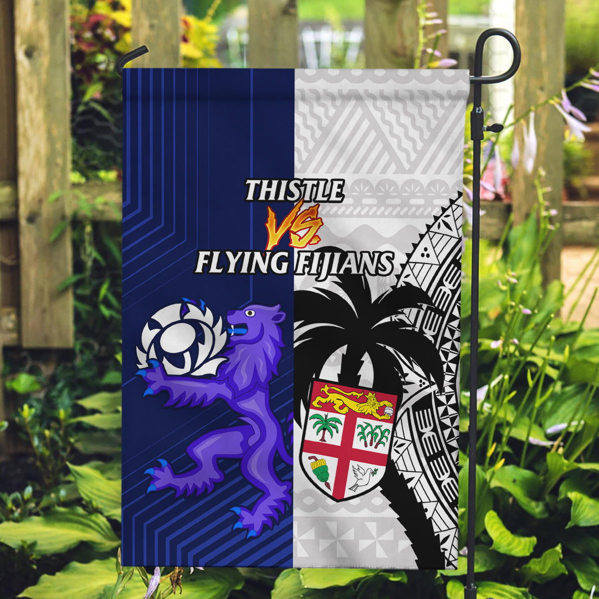 Fiji And Scotland Rugby Garden Flag Fijian Tapa Pattern With Thistle - Wonder Print Shop