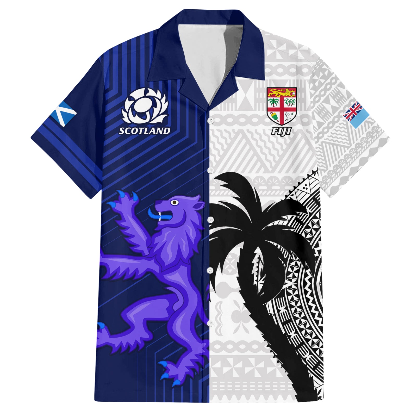 Fiji And Scotland Rugby Hawaiian Shirt Fijian Tapa Pattern With Thistle - Wonder Print Shop