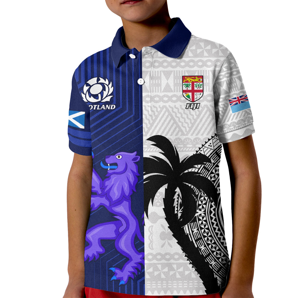 Fiji And Scotland Rugby Kid Polo Shirt Fijian Tapa Pattern With Thistle - Wonder Print Shop