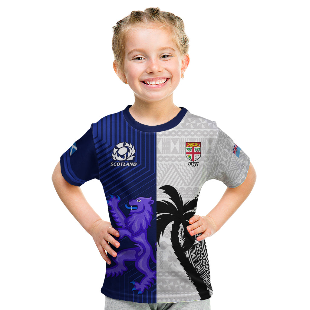 Fiji And Scotland Rugby Kid T Shirt Fijian Tapa Pattern With Thistle - Wonder Print Shop