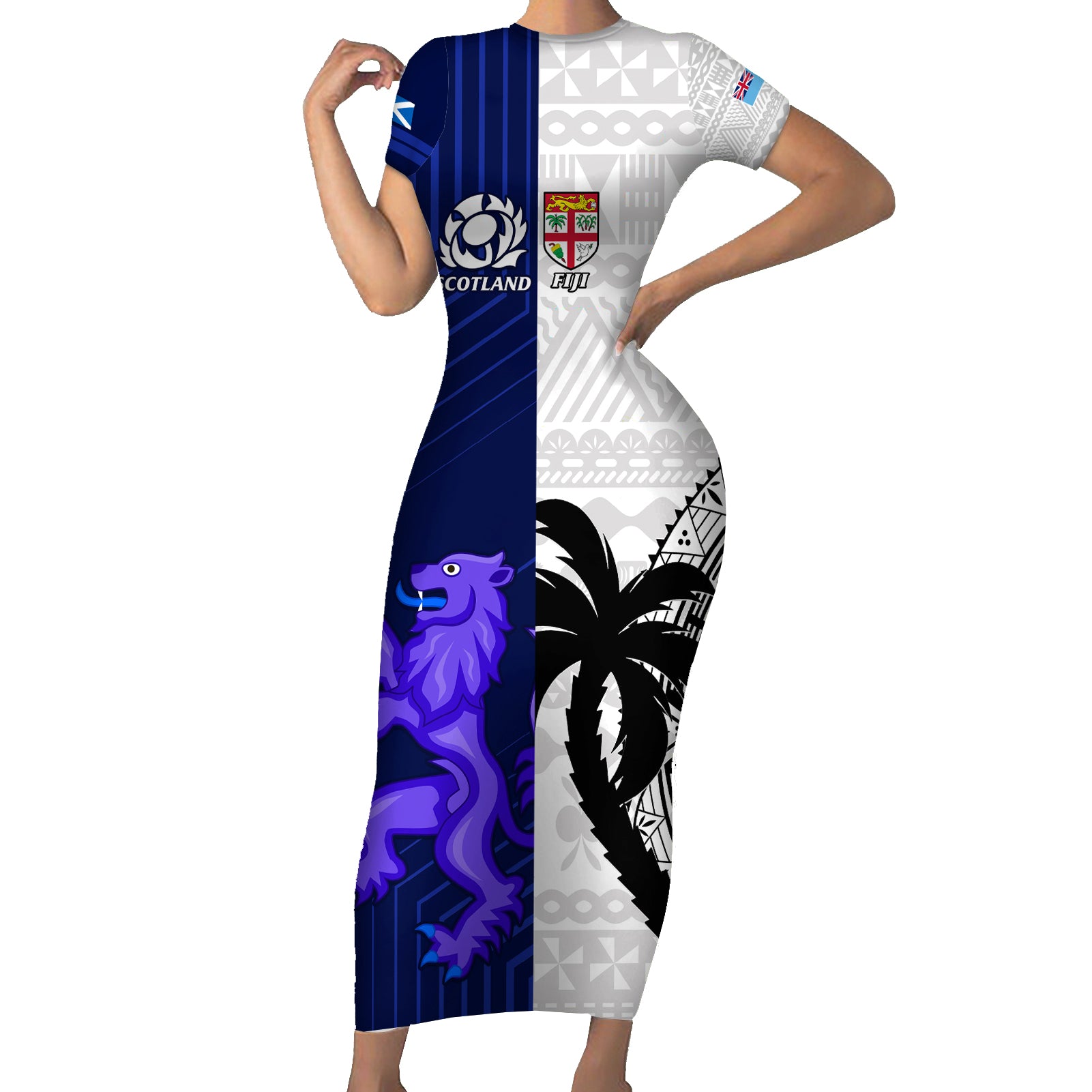 fiji-and-scotland-rugby-short-sleeve-bodycon-dress-fijian-tapa-pattern-with-thistle