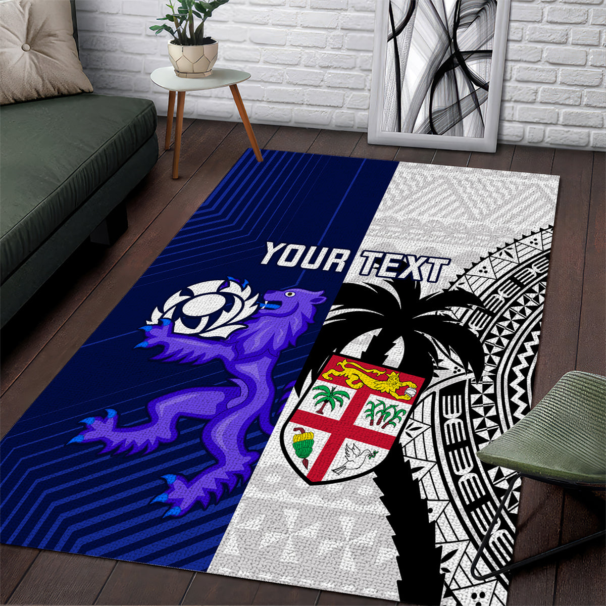 Custom Fiji And Scotland Rugby Area Rug Fijian Tapa Pattern With Thistle - Wonder Print Shop