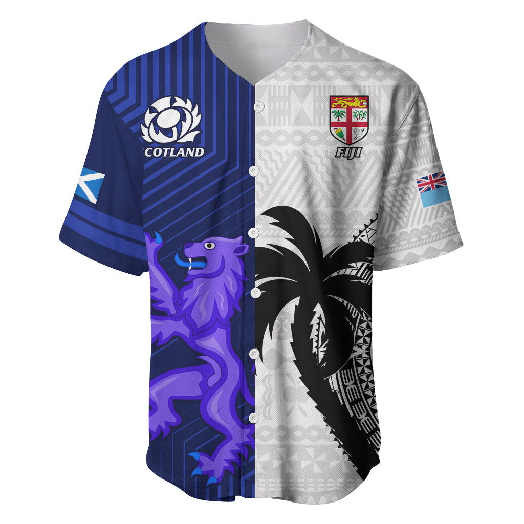 Custom Fiji And Scotland Rugby Baseball Jersey Fijian Tapa Pattern With Thistle - Wonder Print Shop