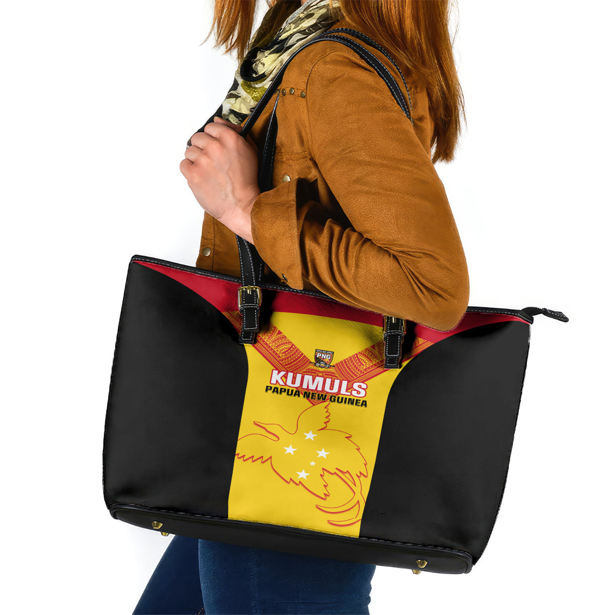 Papua New Guinea Rubgby Leather Tote Bag Pacific 2023 Go PNG Kumuls - Wonder Print Shop
