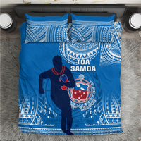 Blue Samoa rugby bedding set with matching pillowcases and patterned graphics, duvet front.