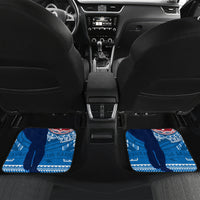 Pair of blue car floor mats with TOA SAMOA rugby design for rear seats