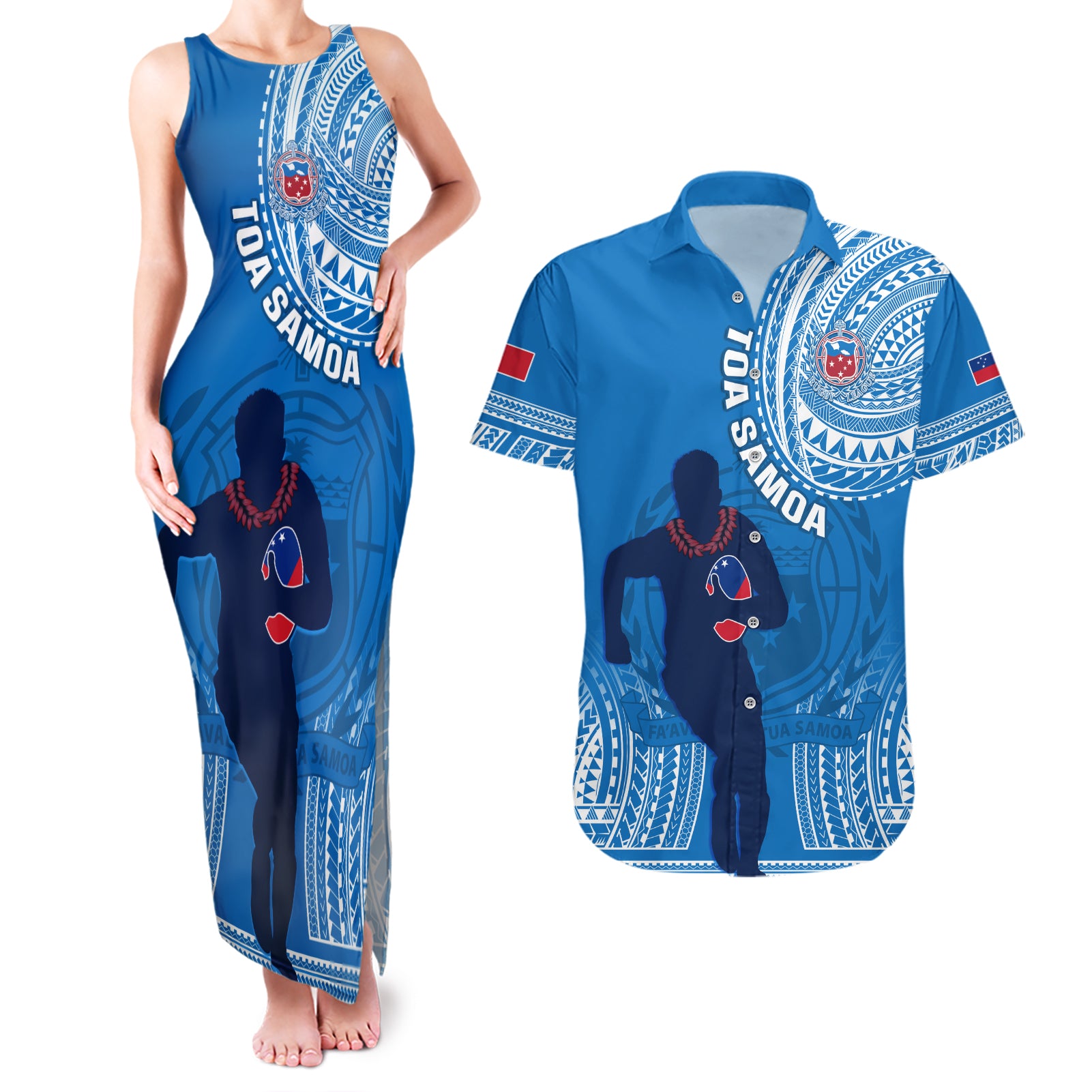 Custom Samoa Rugby Couples Matching Tank Maxi Dress and Hawaiian Shirt Pacific 2023 Go Toa Samoa - Wonder Print Shop