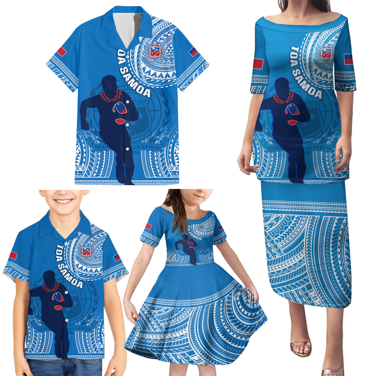 Custom Samoa Rugby Family Matching Puletasi Dress and Hawaiian Shirt Pacific 2023 Go Toa Samoa - Wonder Print Shop