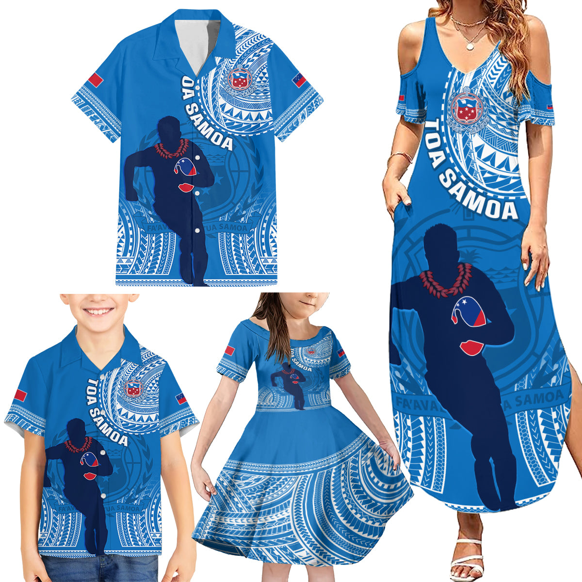 Custom Samoa Rugby Family Matching Summer Maxi Dress and Hawaiian Shirt Pacific 2023 Go Toa Samoa - Wonder Print Shop