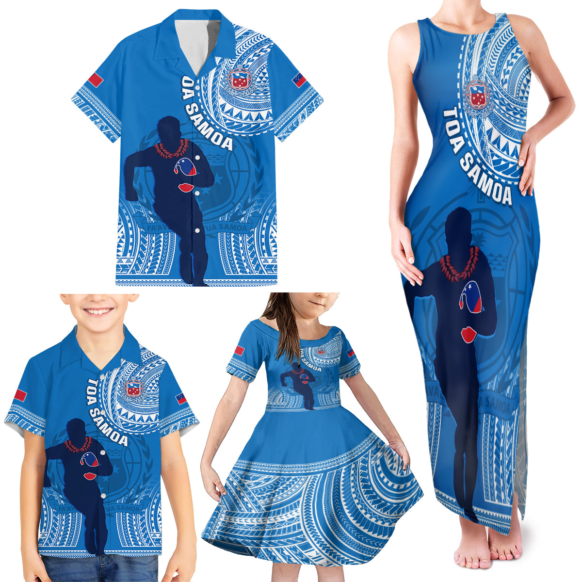 Custom Samoa Rugby Family Matching Tank Maxi Dress and Hawaiian Shirt Pacific 2023 Go Toa Samoa - Wonder Print Shop