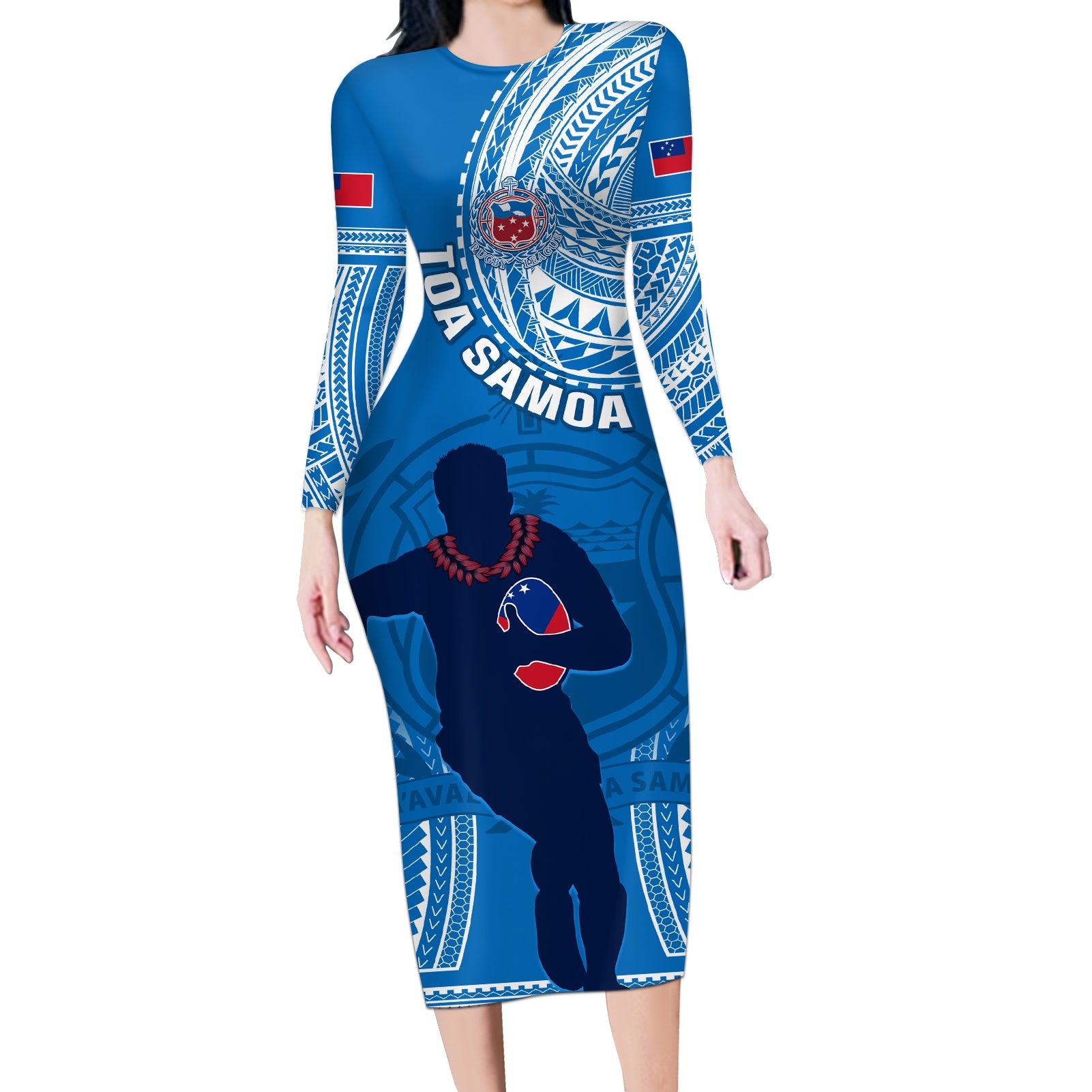 Custom Samoa Rugby Long Sleeve Bodycon Dress Pacific 2023 Go Toa Samoa - Wonder Print Shop