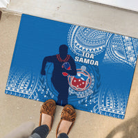 Blue rubber doormat with rugby player silhouette, crest, and TOA SAMOA text