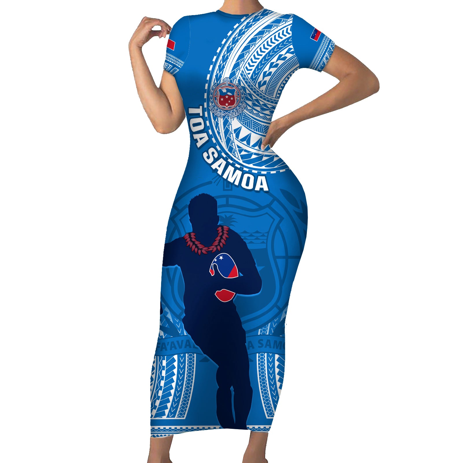 Custom Samoa Rugby Short Sleeve Bodycon Dress Pacific 2023 Go Toa Samoa - Wonder Print Shop