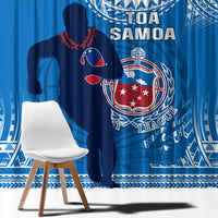 Blue Samoa rugby curtain panel with TOA SAMOA text and rugby crest graphic