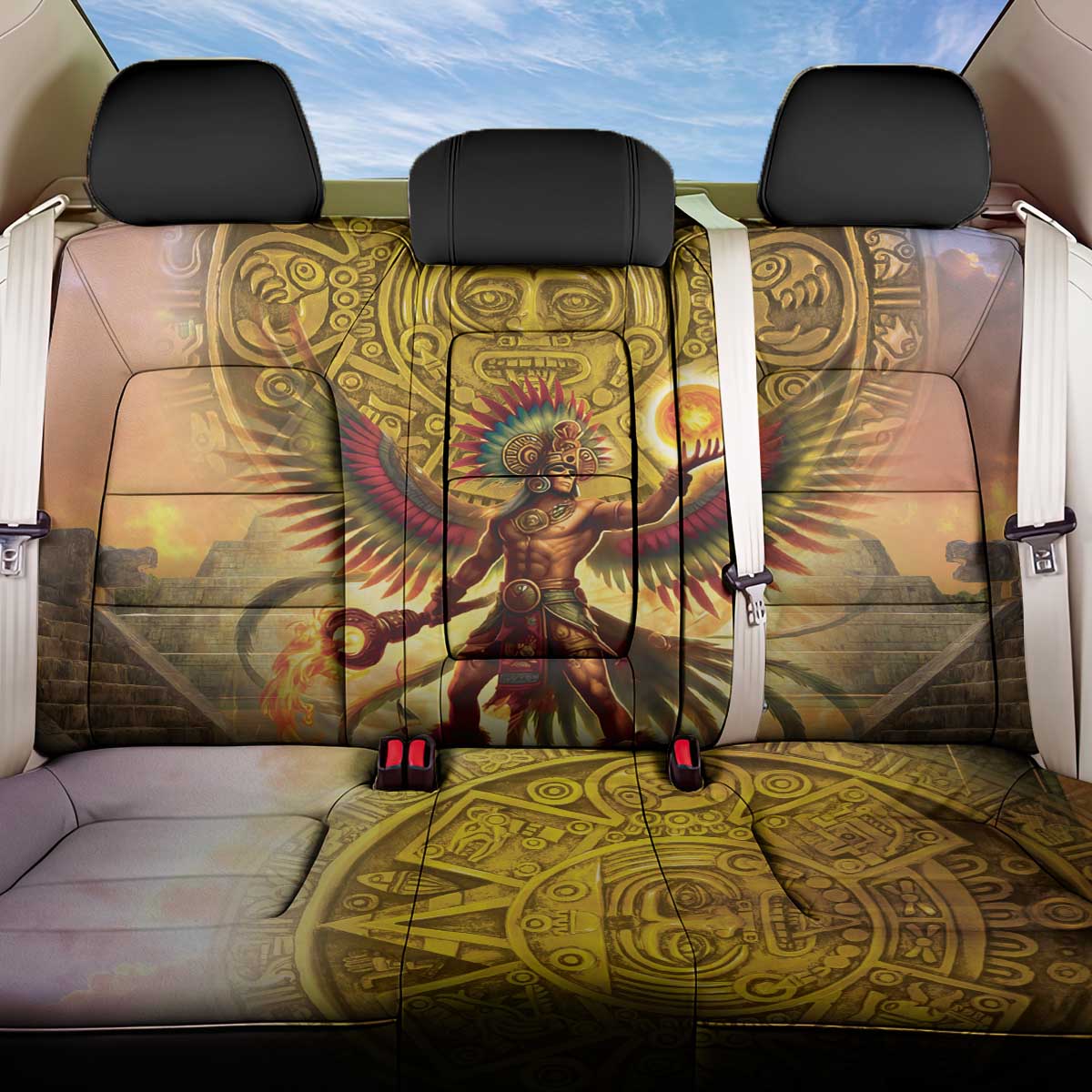 Mexico Panquetzaliztli Back Car Seat Cover Huitzilopochtli - Aztec God of Sun and War - Wonder Print Shop