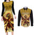 Mexico Panquetzaliztli Couples Matching Long Sleeve Bodycon Dress and Long Sleeve Button Shirt Huitzilopochtli - Aztec God of Sun and War