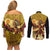 Mexico Panquetzaliztli Couples Matching Off Shoulder Short Dress and Long Sleeve Button Shirt Huitzilopochtli - Aztec God of Sun and War