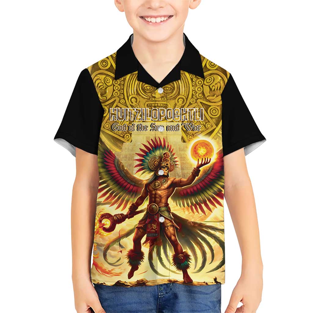 Mexico Panquetzaliztli Kid Hawaiian Shirt Huitzilopochtli - Aztec God of Sun and War