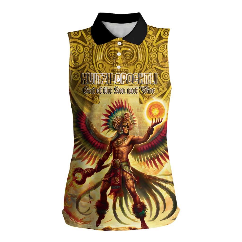 Mexico Panquetzaliztli Women Sleeveless Polo Shirt Huitzilopochtli - Aztec God of Sun and War